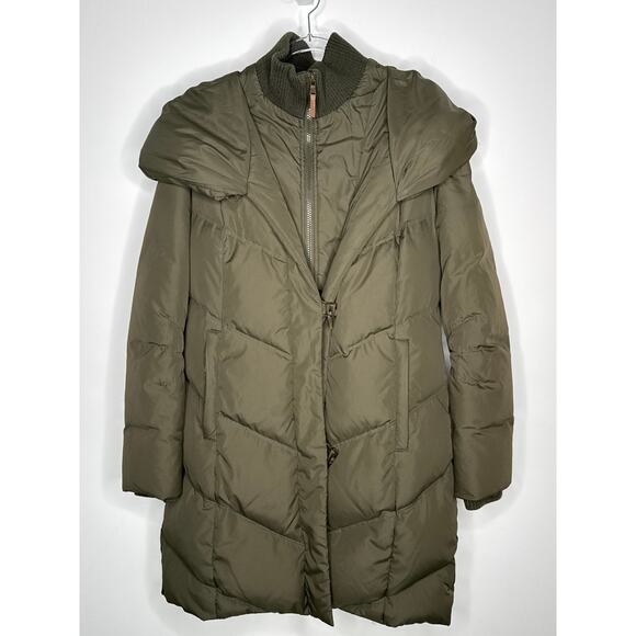 2010s Lauren Ralph Lauren Down Puffer Coat Shawl Collar Hood Olive Green Medium - Picture 3 of 14
